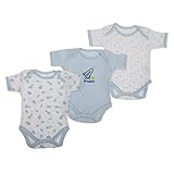 赤ちゃん・ベビー用 ブルー 柄入り 半袖 肌着 ボディースーツ ロンパース (3枚入り) ボーイズ 男の子 (身長:56cm 体重:4.5kg (新生児)) (写真参照)