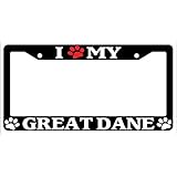 I Love (Paw) My Great Dane High Quality Black Plastic License Plate Frame EBSK