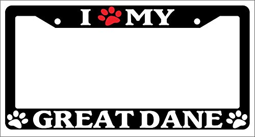 I Love (Paw) My Great Dane High Quality Black Plastic License Plate Frame EBSK 412