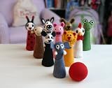 Handcrafted Wool Childrens Toy Bowling Set - 10 Pin
