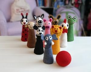 Handcrafted Wool Childrens Toy Bowling Set - 10 Pin