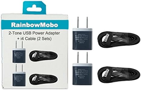 RainbowMOBO (TM) Set of 2 x 6 Ft. 30 Pin Charge & Sync Cable + 2 x 2-Tone AC Power Adapter for iPhone 4/4s (Rainbow Black)