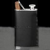Stainless Steel Flask with Cigar Holder, Black Leather, 4 oz.