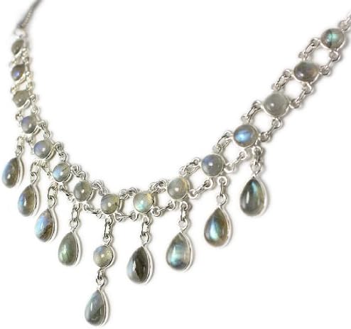 18" Natural Labradorite 26ct. Necklace with 2" Extender in Sterling Silver- Free Gift Box