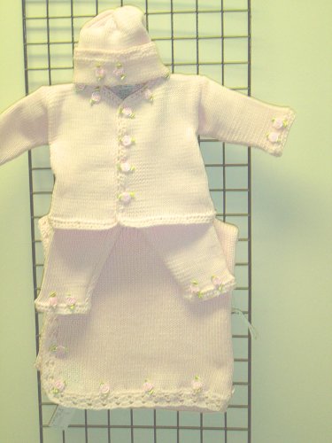Cpk681pbk, Baby Pink Cotton Infant Girls Outfit, Cardigan, Pant, Hat and Matching Blanket wIth Rosebuds