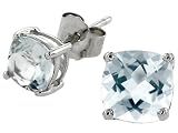 1.25 cts Genuine 5mm. Cushion Square Aquamarine Earrings - 14kt White or Yellow Gold