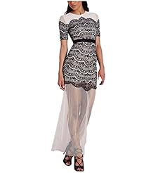 Colorblocking Lace Sheer Mesh Polyester/Spandex Short Sleeves Mermaid  Dress