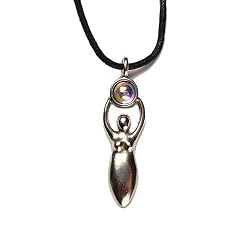 Wiccan Goddess with Moonstone Pewter Pendant with Corded Necklace