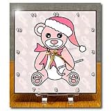 Christmas Cute Pink Teddy Bear with Santa hat - 6x6 Desk Clock