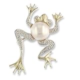 14K White Gold Diamond & Pearl Frog Pin