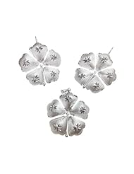 Sterling Silver .925 Satin Finish Hibiscus Earrings and Matching Pendant Jewelry Set