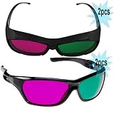 GTMax 3D Magenta/Green Glasses (2x Black cover style + 2x Anaglyph style ) for watching 3D Movies (Pirates of the Caribbean: On Stranger Tides / Tron: Legacy /The Lion King Trilogy /Beauty and the Beast ) and Playing Games on TV/Monitor Flat Screens.