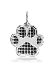 Medium Size Dog Paw Charm with Black Dog Bone pattern, 3/4 inch in Sterling Silver
