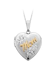 Engraved "MOM" Heart Locket in Sterling Silver with 14K Yellow Gold
