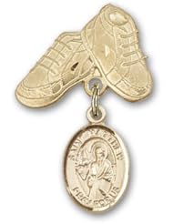 Gold Filled Baby Badge with St. Matthew the Apostle Charm and Baby Boots Pin