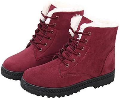 Suede Flat Platform Sneaker Shoes Plus Velvet Winter Women's Lace Up Cotton Snow Boots 8B(M)US Red Wine