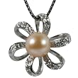 Morning Bloom Peach Pink Cultured Pearl Cubic Zirconia Pendant Necklace in Platinum Overlay CAREFREE Sterling Silver