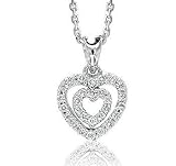 14K Diamond Pave White Gold Double Open Heart Pendant Necklace