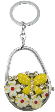 Yellow Butterfly and Flowers Round Keychain Watch - Small Watch Keychain