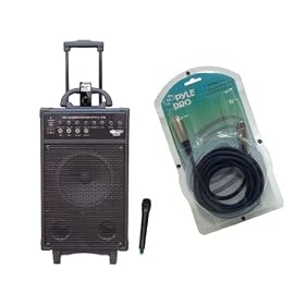 Pyle Mega PA System & Accessories Package for Home/Office/Schools/Public -- PWMA930I 600W VHF Wireless Portable PA System/Echo With Ipod Dock + PPFMXLR15 15ft. XLR Male to XLR Female Microphone Cable.