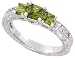 Jewelry : Sterling Silver Vintage Style Engagement ring, w/ two 4mm (.3 ct) & one 5mm (.63 ct) Princess Cut Peridot-colored CZ Stones, 3/16" (5mm) wide