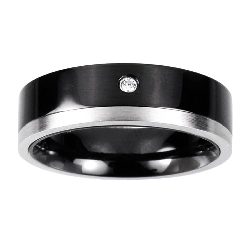 Stainless Steel with Black Plating and Diamond-Accent Ring, Size 9