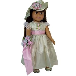 Doll Clothes for 18 American Girl Dolls - Sage Green Complete Formal Gown Outfit by The Queen's Treasures