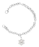 Sterling Silver Diamond Daisy Charm Bracelet, 6.75