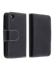 Importer520 Black Leather Case w/ Credit Card Wallet iPhone 4 / 4s (AT&T, Verizon, Sprint) (Included Black Bubble Free Matte Cover Screen Protector)