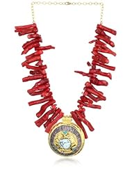 Devon Leigh "Ethnic and Tribal" Up and Down Coral with 18k Gold Dipped Coral and Turquoise Pendant Necklace