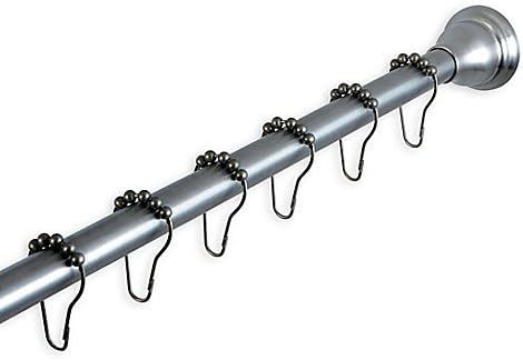 Kingston Brass Adjustable Straight Tension Shower Curtain Rod with Rings in Satin Nickel Finish