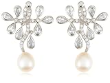 Sterling Silver White Freshwater Cultured Pearl and Cubic Zirconia Drop Earrings