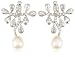 Sterling Silver White Freshwater Cultured Pearl and Cubic Zirconia Drop Earrings
