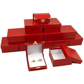 12 Red Leather Double Ring Gift Boxes Jewelry Display