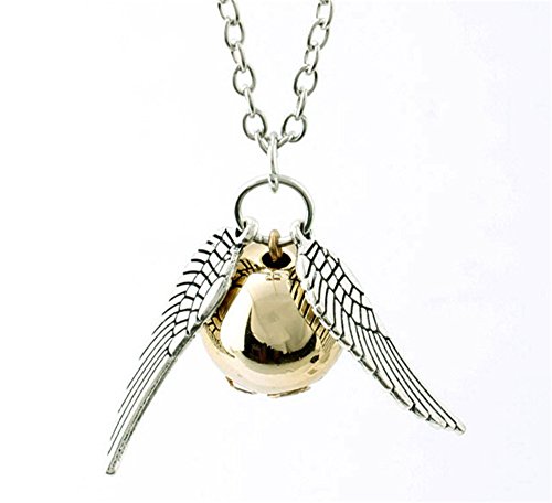 Hot Sale Unisex Harry Potter and the Deathly Hallows the Golden Snitch Necklace of the Game of Quidditch Wizard Necklave (Ancient Silver)