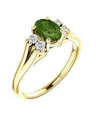 14K Yellow Gold 7.00x5.00mm Oval Cut Green Tourmaline and Diamond Ring -- LIFETIME WARRANTY