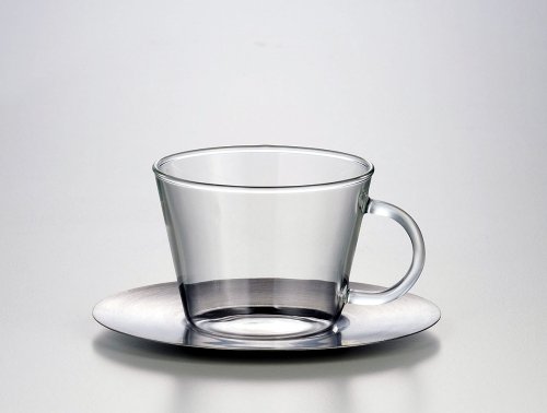 Jenaer Glas Tasse PASSERO mit Edelstahluntertasse gebürstet - 0,2 l