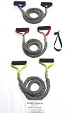 3 FIT CORD Covered Resistance Bands with PADDED HANDLES, NYLON SAFETY SLEEVE & PREMIUM LATEX EXERCISE TUBE ** 1 LIGHT, 1 MEDIUM & 1 HEAVY RESISTANCE & DOOR ANCHOR **