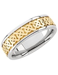 Jewelplus 14K Two Tone Gold (White/Yellow) Celtic-Inspired 7mm Wide Band/Ring