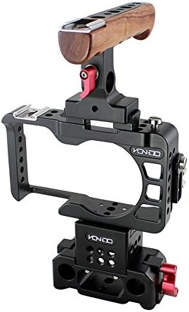 Hontoo Wooden Top Handle Camera Cage Kit for Sony A6300 with 15mm Rail Rod System (Cage with Wooden Top Handle)