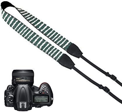 Pleter Green Abstract Strip Pattern Cotton Canvas Fabric Neck Shoulder Strap Camera Strap for DSLR, SLR, and Digital Camera, for Nikon, Canon, Samsung ETC 0740