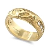 Image of 9ct Yellow Gold 20pts Diamond Set Classic Claddagh Wedding Band With Brushed Finish - Size L