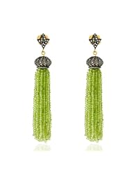 Diamond Pave Peridot Beads Tassel Dangle Earrings 18kt Gold & Silver Gemstone Jewelry