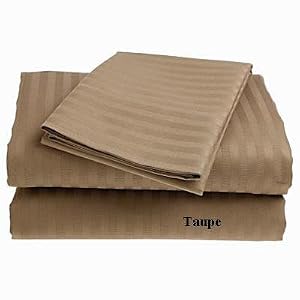 Homespell Egyptian Cotton 500 Thread Count 3 - Pc Sateen Stripe Duvet Cover Taupe (Full)