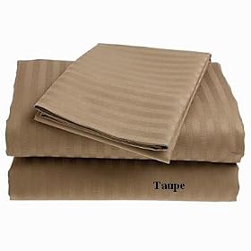 Homespell Egyptian Cotton 400 Thread Count Sateen Stripe 7 Pcs Sheet Set & Duvet Cover Set Combo Taupe Full