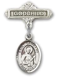 Sterling Silver Baby Badge with St. Camillus of Lellis Charm and Godchild Badge Pin
