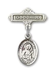 Sterling Silver Baby Badge with St. Camillus of Lellis Charm and Godchild Badge Pin