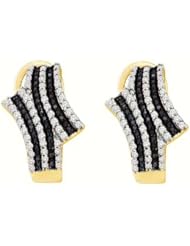 0.94 cttw 10k Yellow Gold Black Diamond and White Diamond Huggie Hoop Earrings, Yin Yang Design (Real Diamonds: 0.94 cttw)