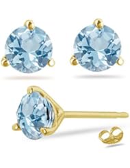 0.82-0.94 Cts of 5 mm AA Round Aquamarine Stud Earrings in 14K Yellow Gold-Screw Backs