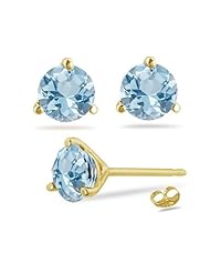 1.25-1.55 Cts of 6 mm AA Round Aquamarine Stud Earrings in 14K Yellow Gold